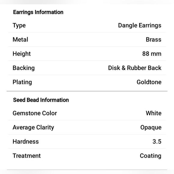 White Seed Beaded Fish Eyed Earrings in Goldtone - Picture 5 of 9